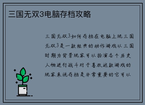 三国无双3电脑存档攻略